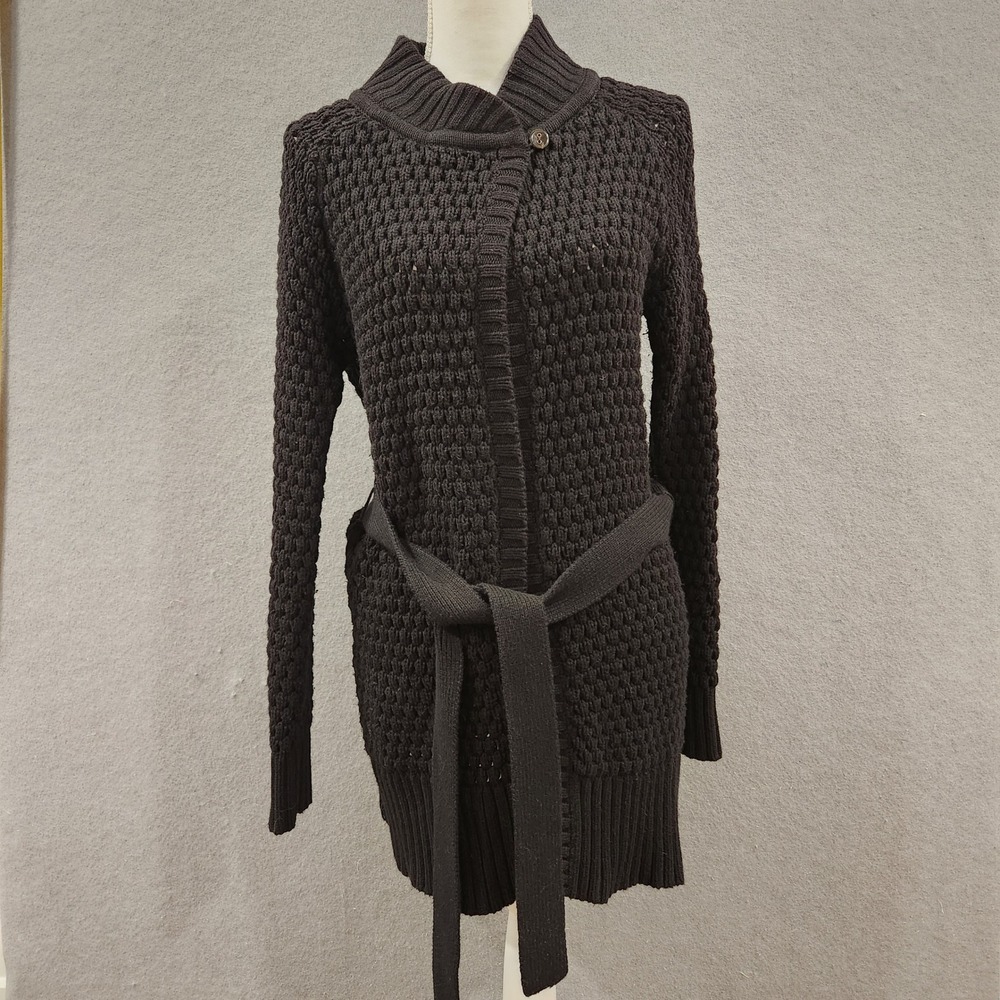 Eddie Bauer Womens‎ Long Sleeve Belted Cardigan Sweater Knit Dark Brown Size M